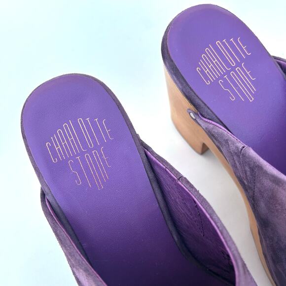 New Charlotte Stone Marlo Suede Heeled Clogs Plum Purple 9 Boho Bohemian - Picture 5 of 9